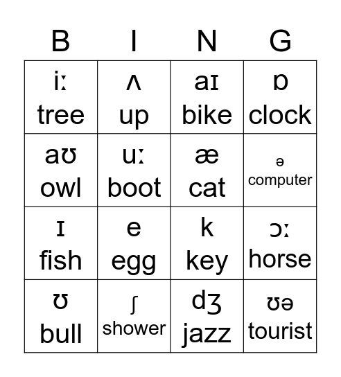 Phonemes Bingo Card