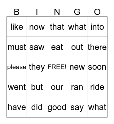 First Grade Sight Words Bingo Card