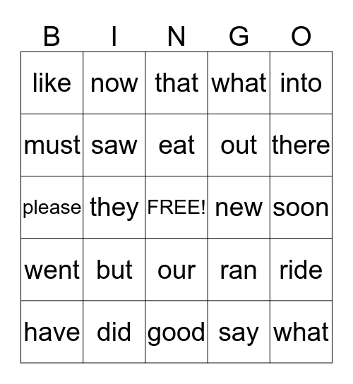 First Grade Sight Words Bingo Card