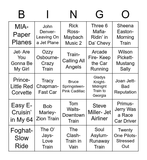 Total-Quiz.com Presents Radio Bingo: Trains, Planes, & Automobiles Bingo Card