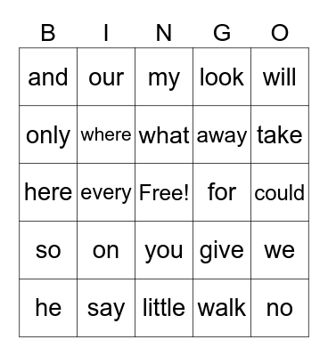 Sight Words 2 Bingo Card