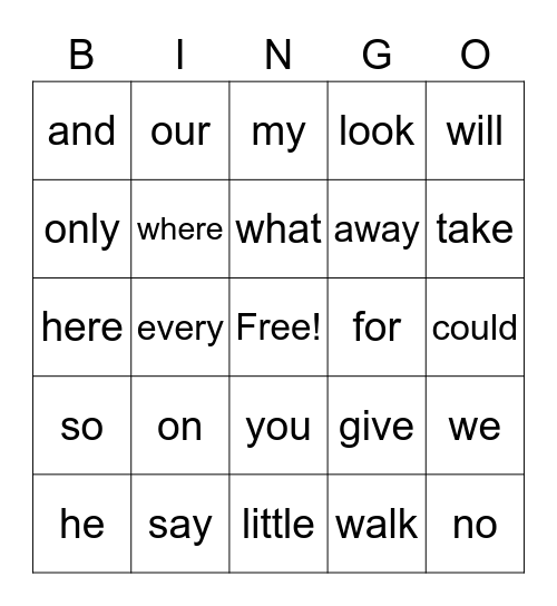 Sight Words 2 Bingo Card