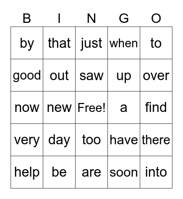 Sight Words 3 Bingo Card