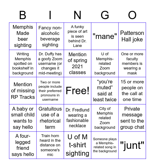 WRTC Fall 2020 Social Bingo! Bingo Card