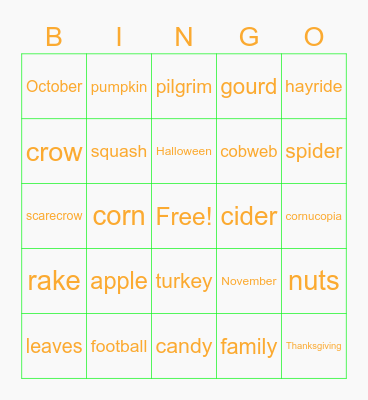 Fall Bingo Card