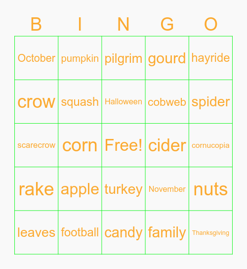 Fall Bingo Card