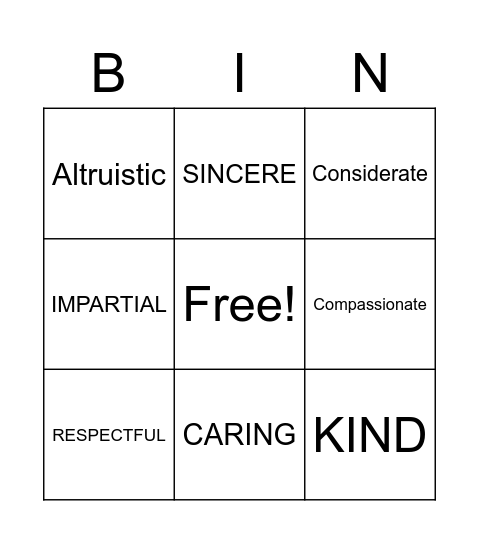 A GOOD CITIZEN Bingo Card