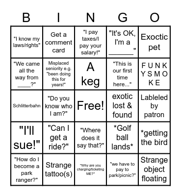 Ranger Bingo Card