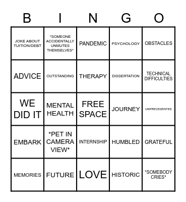 Remote Psychology Graduation Bingo Card