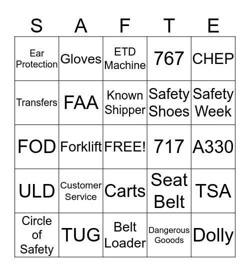 Cargo Safey Week Bingo Card