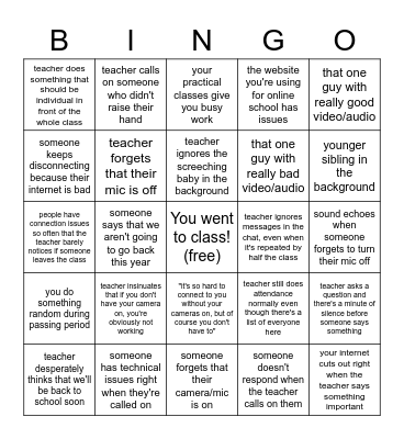 Online School Bingo! Bingo Card