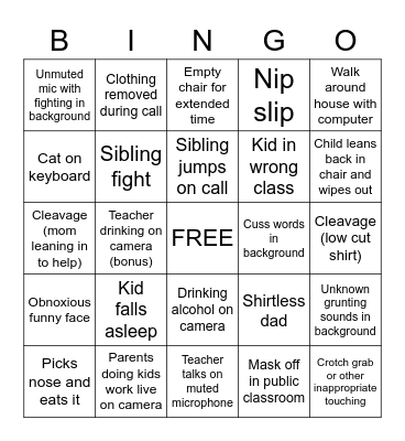 Remote learning bingo Card