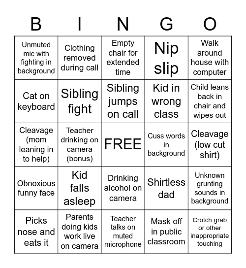 Remote learning bingo Card