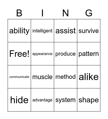 Unit 1 Vocabulary Bingo Card