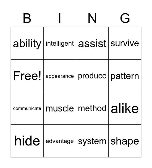 Unit 1 Vocabulary Bingo Card