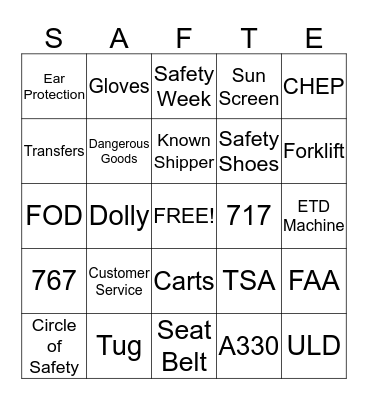 Cargo Safety Week Bingo Card