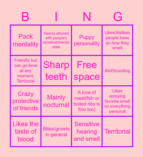 Werewolf bingo Card