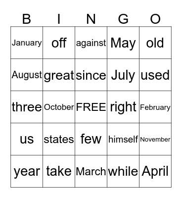 Second 1 Bingo Card