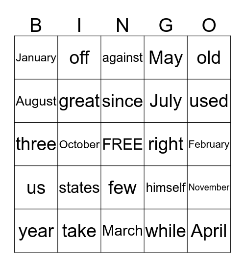 Second 1 Bingo Card