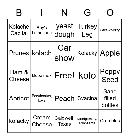KOLACHE BINGO Card