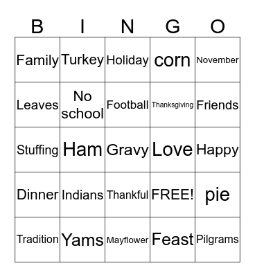 Thanksgiving Bingo Card