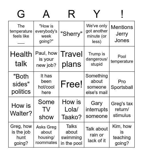 Gary Bingo Card