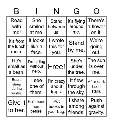 25 Most Common Prepositions Bingo Card