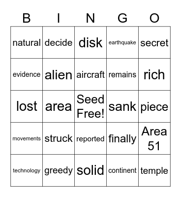 Foundation 1 Vocabulary U1 Bingo Card