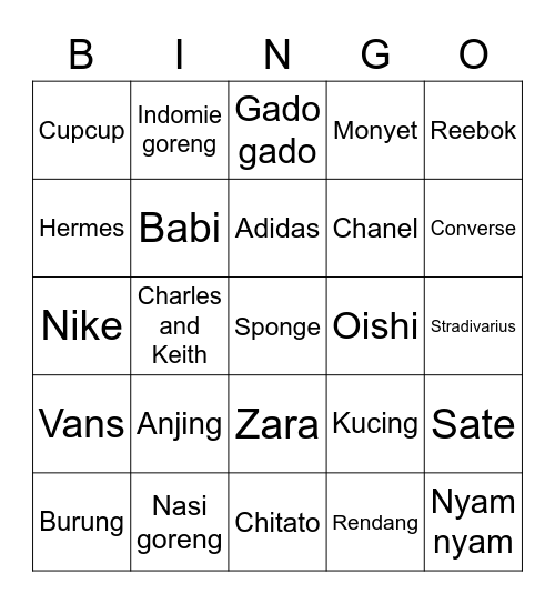 Minjuju Bingo Card