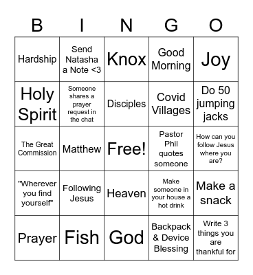Sermon Bingo - September 13th Bingo Card