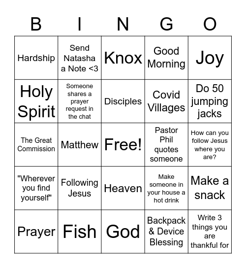 Sermon Bingo - September 13th Bingo Card