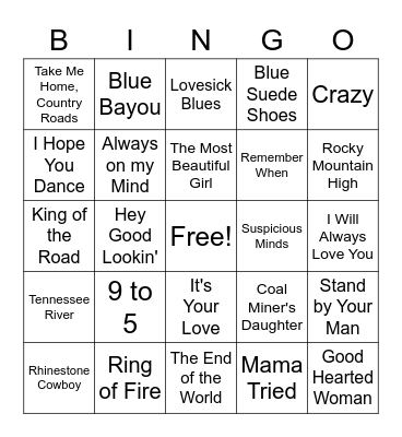 Country Songs 1 Bingo Card