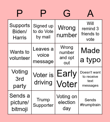 Textbanking Bingo Card