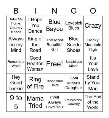 Country Songs 1 Bingo Card