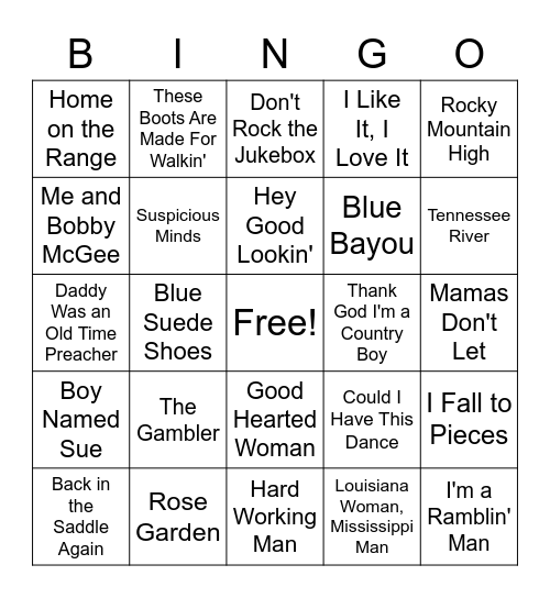 COUNTRY SONG BINGO 2 Bingo Card