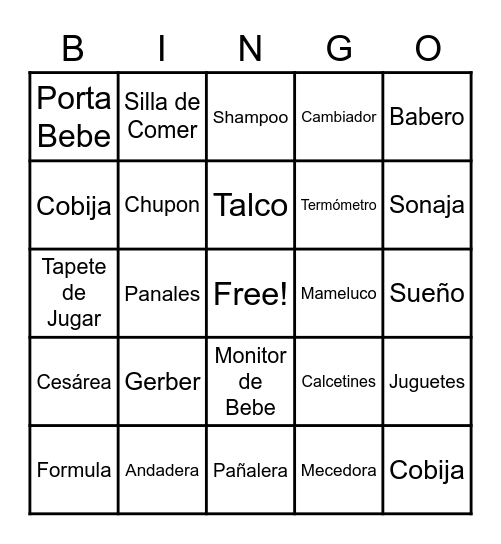 Ashely's  Baby Shower Bingo Card