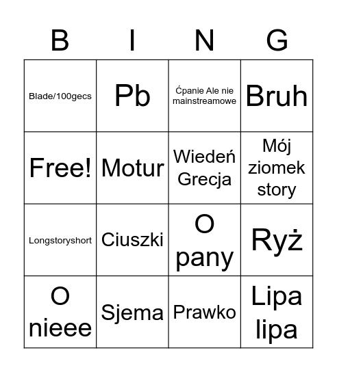 Downy bingo Card