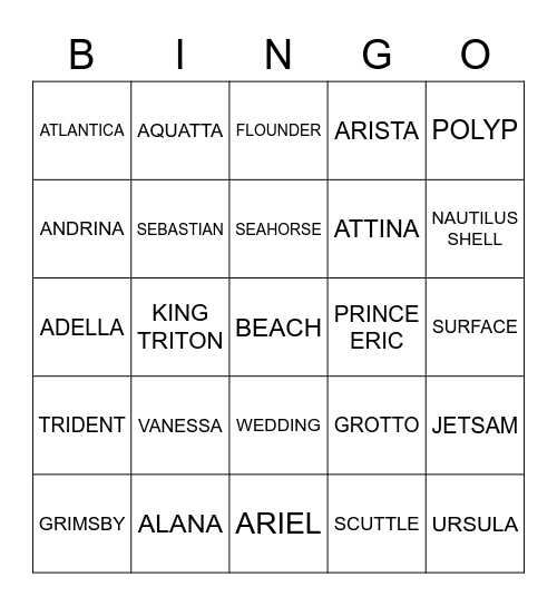 ARIEL Bingo Card