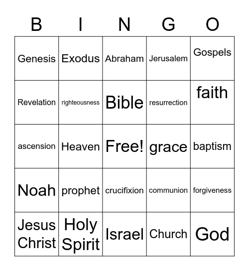 Bible Vocabulary BINGO Card