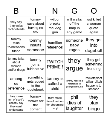 MCC RED RABBITS Bingo Card