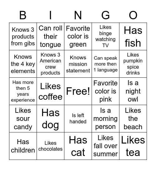 Untitled Bingo Card