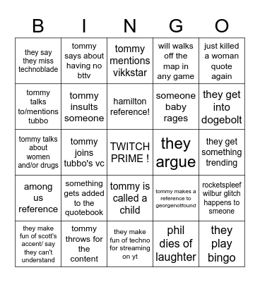 MCC RED RABBITS Bingo Card