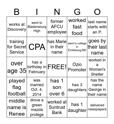 Circle of Friends Bingo Card