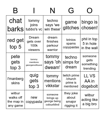 MCC9 Bingo Card