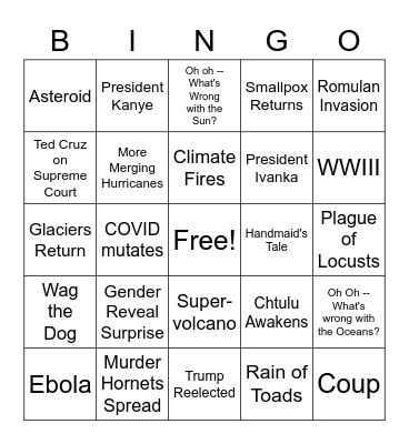 Apocalypse Bingo 2020 Bingo Card