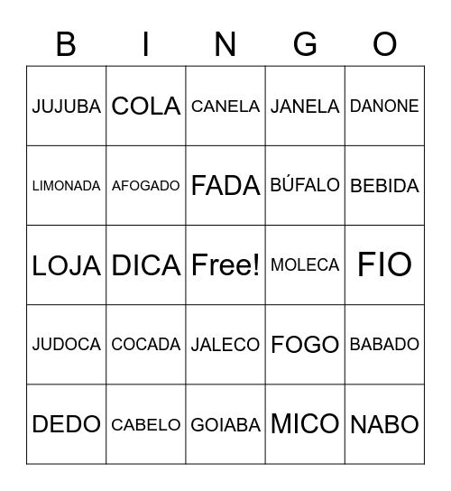 BINGO DE PALAVRAS Bingo Card