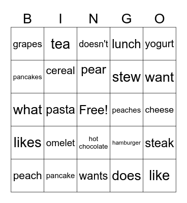 Things to eat Bingo Card
