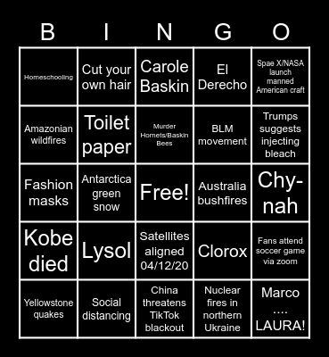 Fu*k 2020 Bingo Card