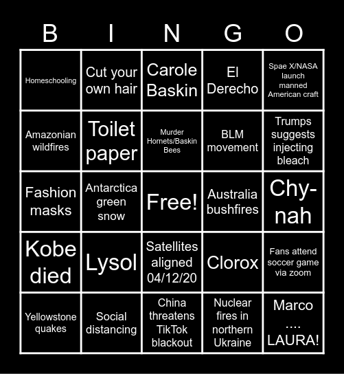 Fu*k 2020 Bingo Card