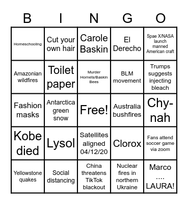 Fu*k 2020 Bingo Card